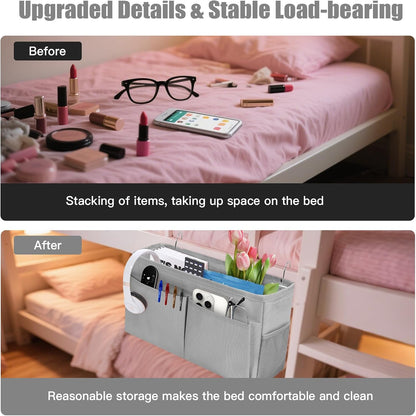 Bedside Caddy Organizer with Fixed Straps, Bunk Bed Caddy ideal for Home, Bunk Bed, Dorm, Hospital, Crib, Versatile Bedside Storage Solution (Beige)