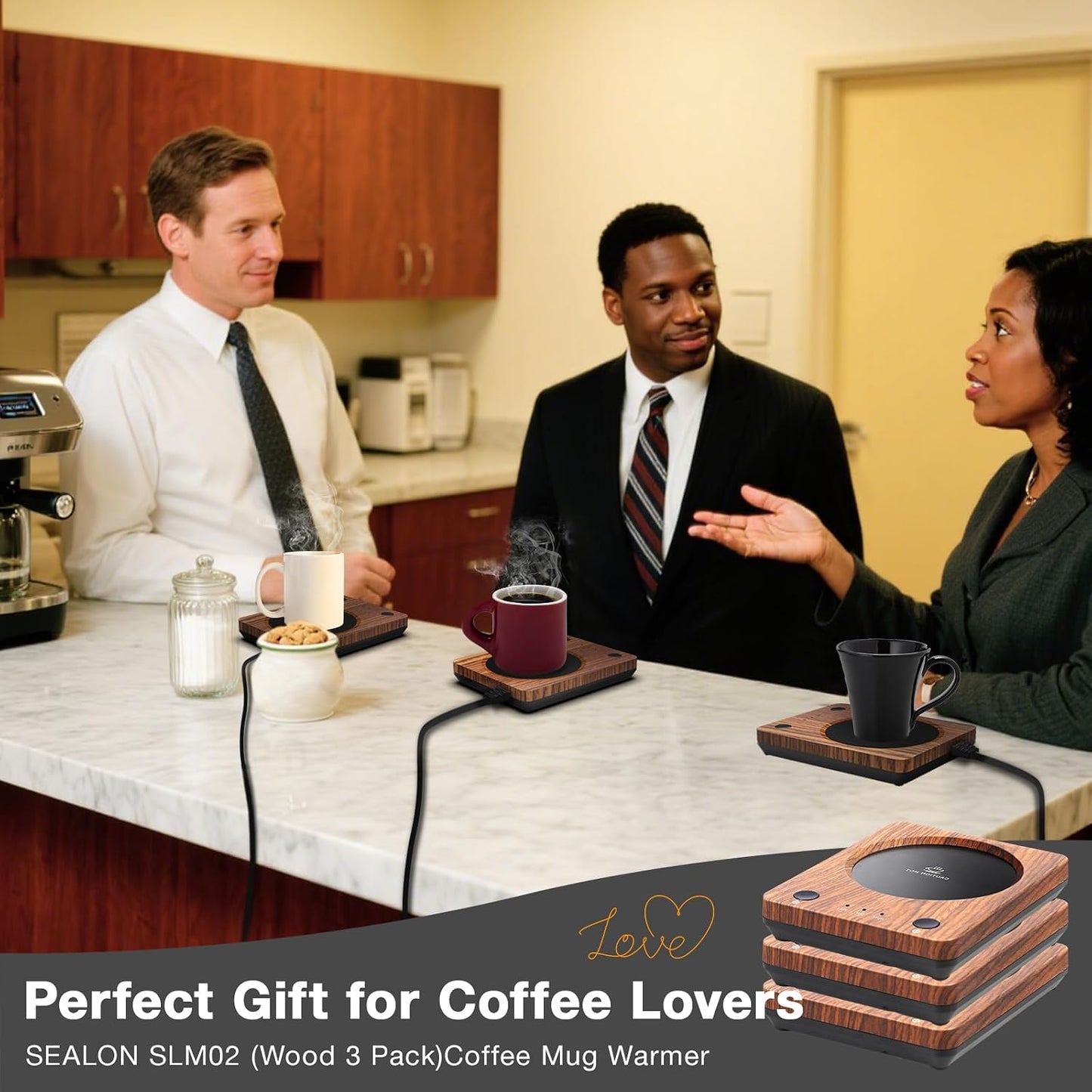 SEALON SLM03 Electric Coffee Mug Warmer - 3-Temperature Desk Cup Warmer with Auto Shut-Off (4 Hours) for Heating Coffee, Tea, Milk & Beverages