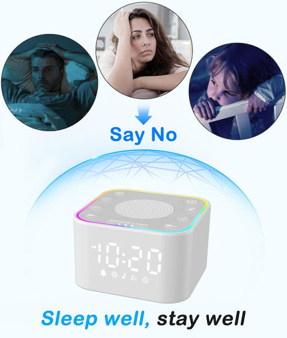 White Noise Sound Machine: Fall Asleep 40% Faster for Adults Bedroom | 30 Non-Looping Sounds Adjustable Volume for Relax & Sleep, Built-in Dimmable Alarm Clock & Night Light