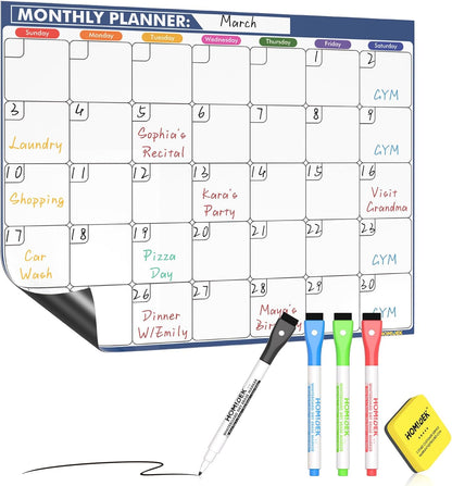 Magnetic Fridge Calendar Magnet, Dry Erase Whiteboard Calendar and Family Chore Chart for Adults with Magnetic List, Dry Erase Markers and Eraser - 14 x 11 Inches