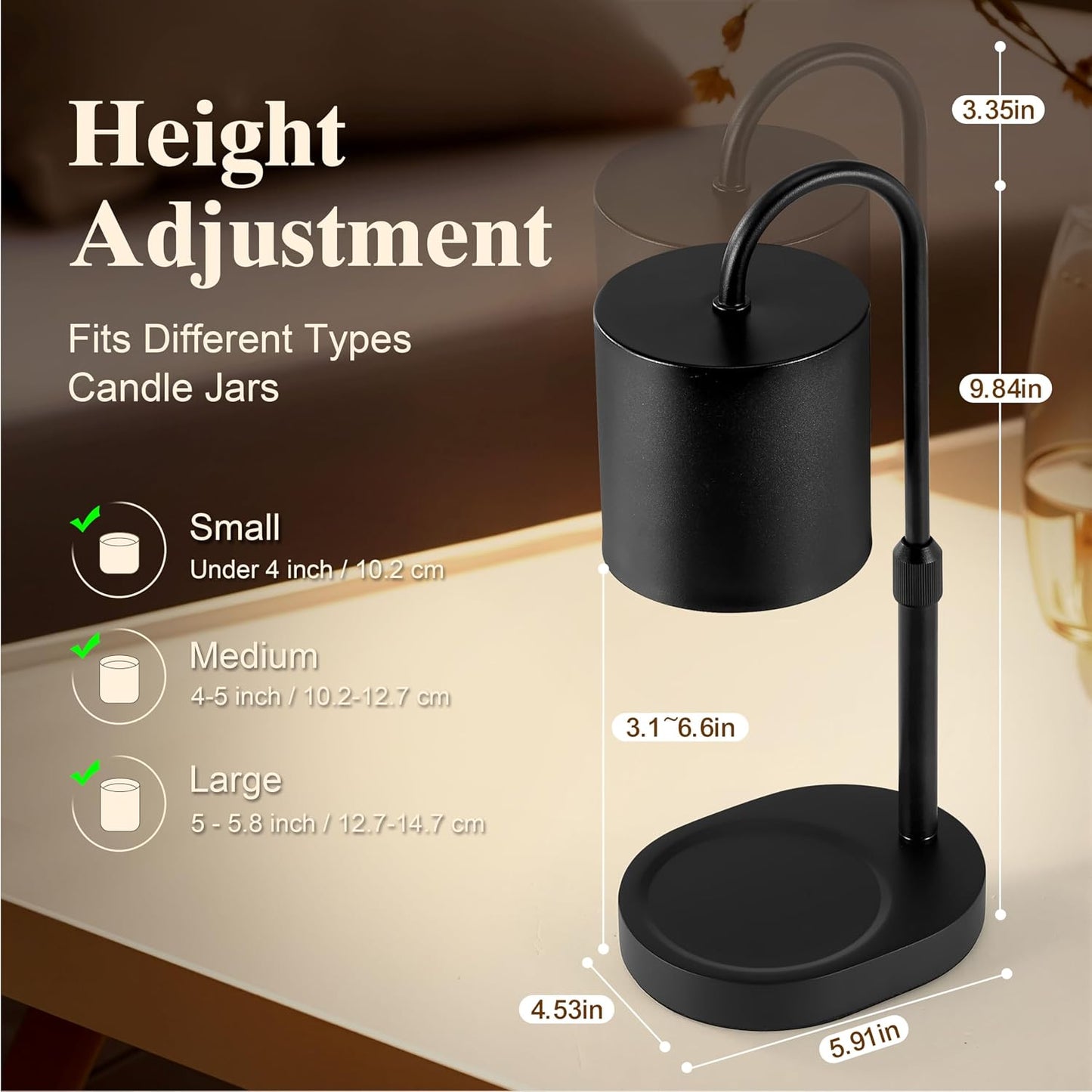 Dreamholder Electric Candle Warmer Lamp with Timer & Dimmer, Adjustable Height Wax Melt Warmer for Jar Candles, Wood Base Candle Melter, Floral Home Decor Gifts for Women, Mom, Natural Wood