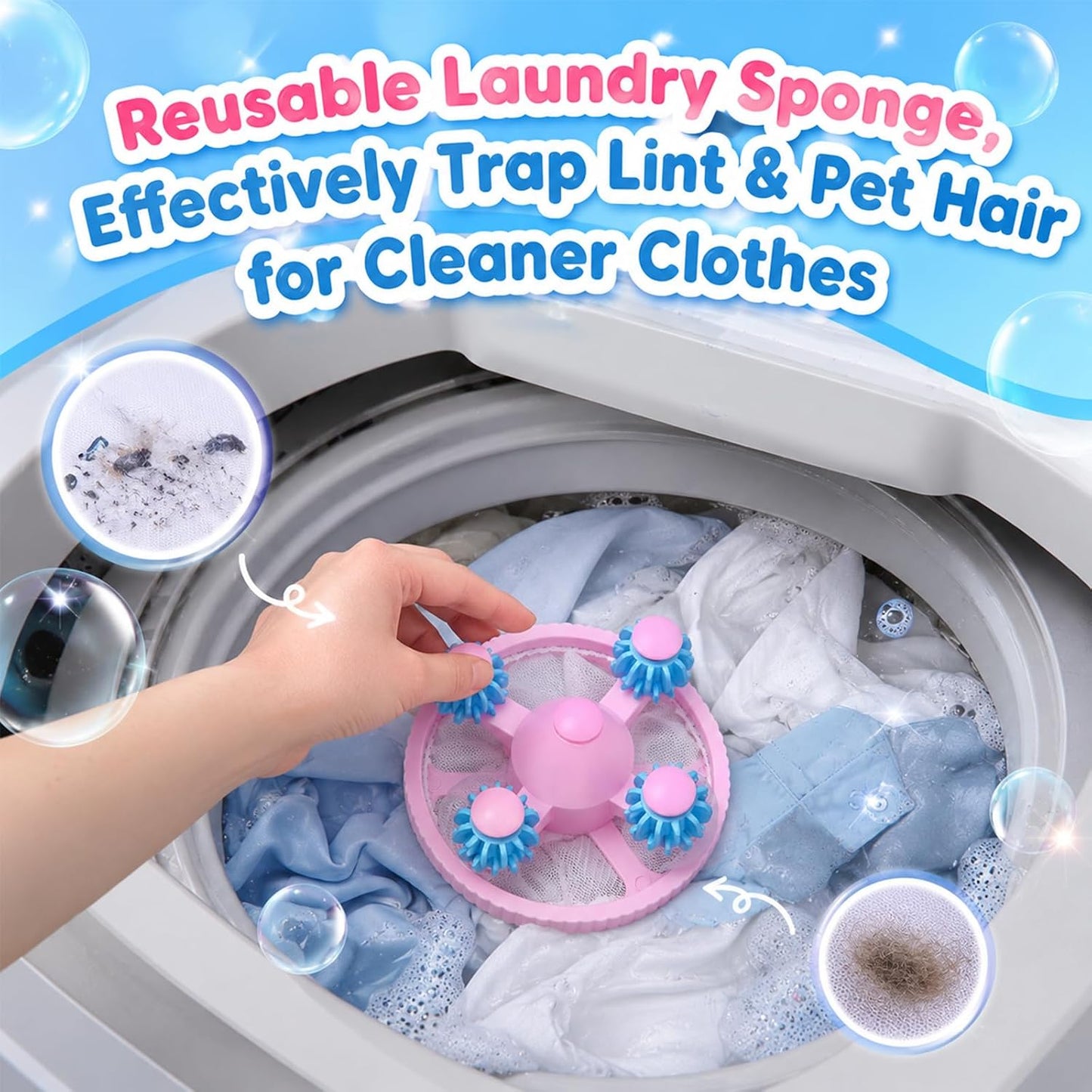 3-Pack Washing Machine Floating Hair Filter Mesh Bag, Reusable Lint Catcher, Pet Dog Cat Hair Remover for Laundry