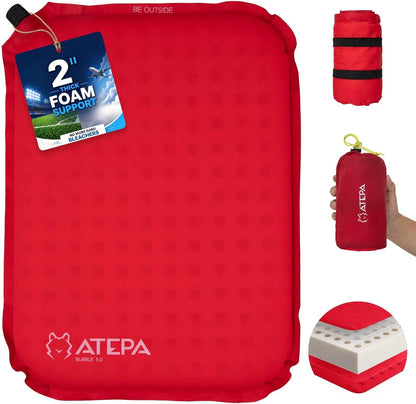 ATEPA Inflatable Seat Cushion | 2" & 2.5" foam core seat pad, Self inflating, Compact, Stadium, Airplane, Travel, Camping, Hiking, Sports events