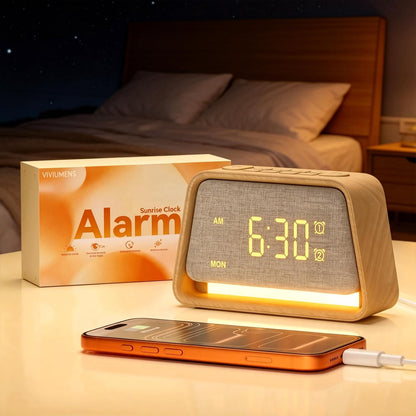 Vivilumens Dual Alarm Clock Wooden 20 White Noise Sound Machine