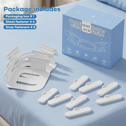 Bed Lock Sheet Holders, New Upgrade Sheet Straps Keep Sheets Firm & Tight, Bed Fitted Sheet Holder for Corners, Sheet Clips, Mattress Sheet Holder Strap, Sheet Secure Lock Fasteners White