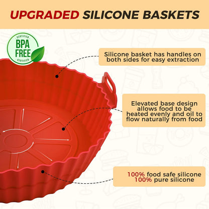 3 Pack Air Fryer Silicone Liners 8inch Air Fryer Silicone Pot Reusable Food Grade Silicone Airfryer Liners Baking Basket Accessories Replacement of Flammable Disposable Parchment Paper