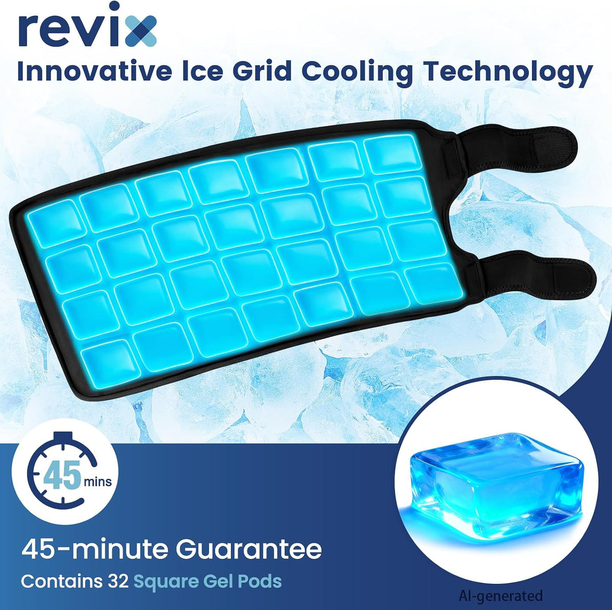 REVIX XXXL Knee Ice Pack Wrap for Meniscus & ACL, 45-Min Cold, 20"×10.7"