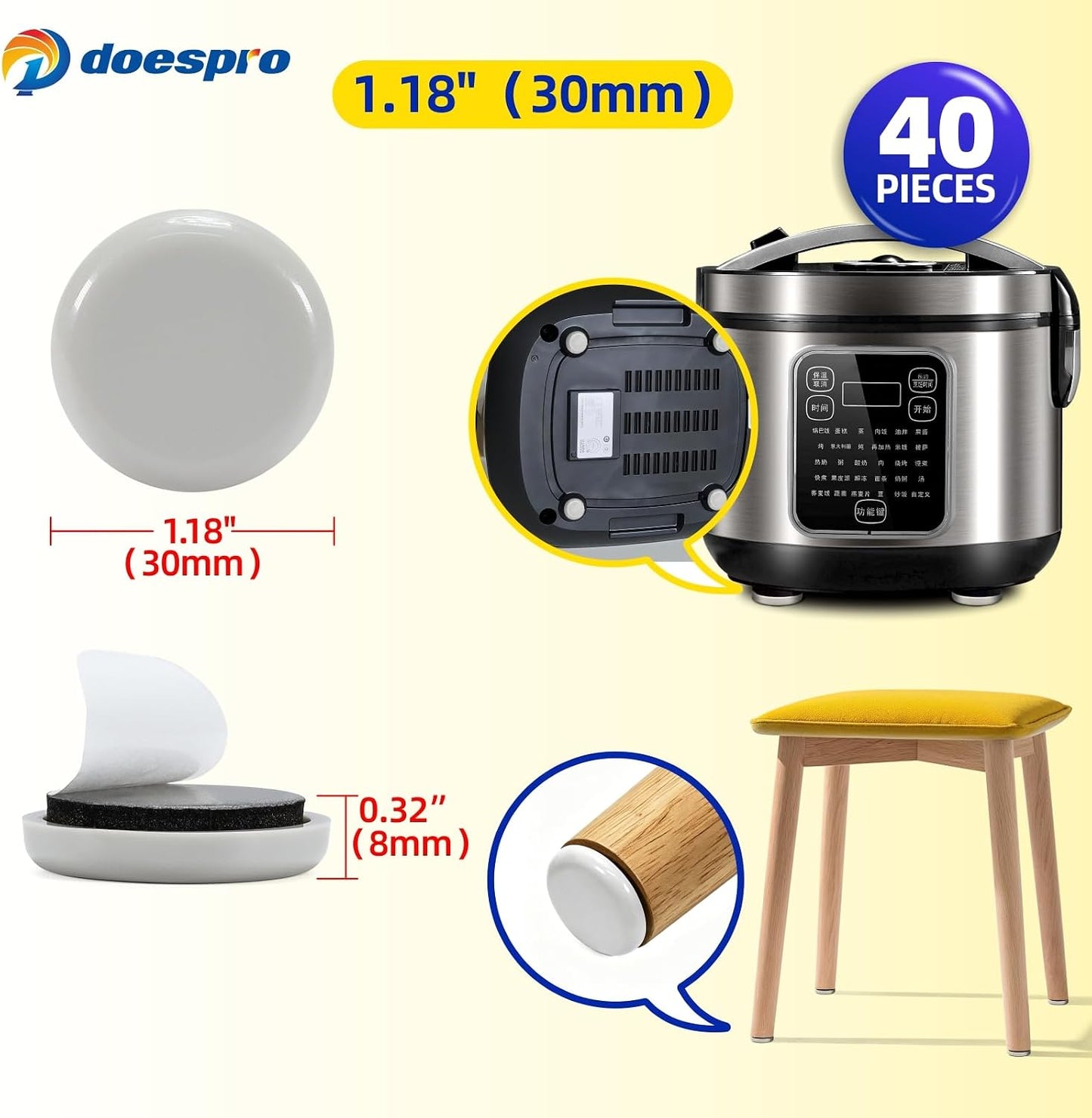 40PCS 1.4" Furniture Sliders for Hardwood Floors & Carpet, Self-Stick | PE Round Furniture Pads & Chair Glides for Hardwood Floors, Floor Protectors for Moving Furniture & Kitchen Appliances Easily