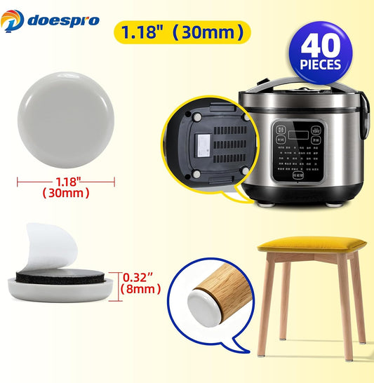 40PCS 1.4" Furniture Sliders for Hardwood Floors & Carpet, Self-Stick | PE Round Furniture Pads & Chair Glides for Hardwood Floors, Floor Protectors for Moving Furniture & Kitchen Appliances Easily