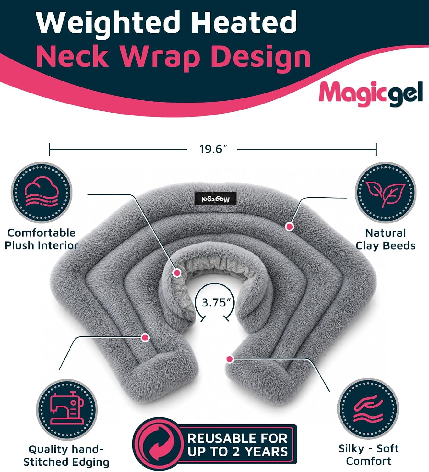 Magic Gel Neck Shoulder Heating Pad Microwavable for Pain Relief and Relaxation, Weighted Heated Neck Wrap Warmer with Moist Heat, Reusable Hot Compress, Soft Plush Microwave Heating Pad