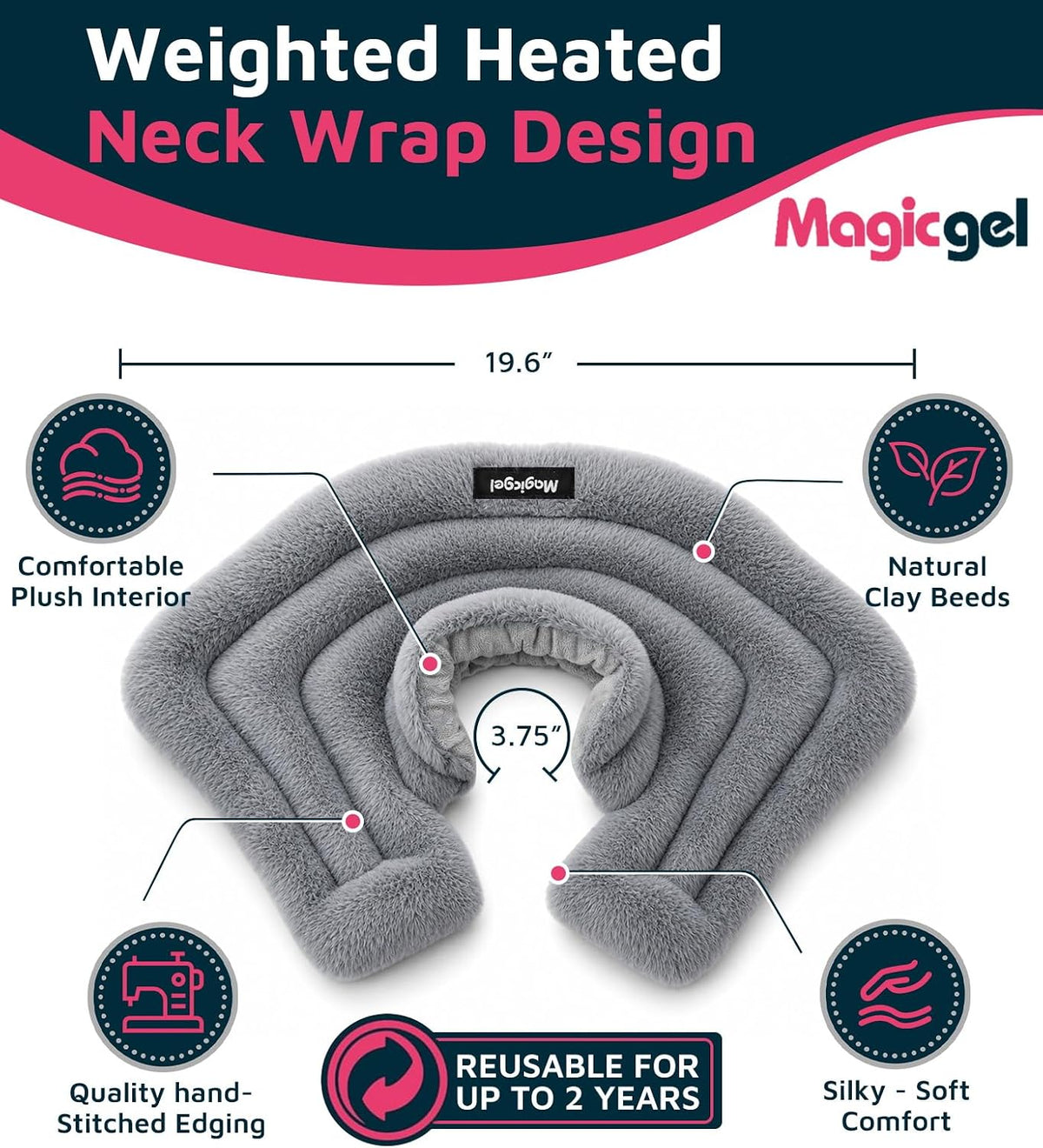 Magic Gel Neck Shoulder Heating Pad Microwavable for Pain Relief and Relaxation, Weighted Heated Neck Wrap Warmer with Moist Heat, Reusable Hot Compress, Soft Plush Microwave Heating Pad