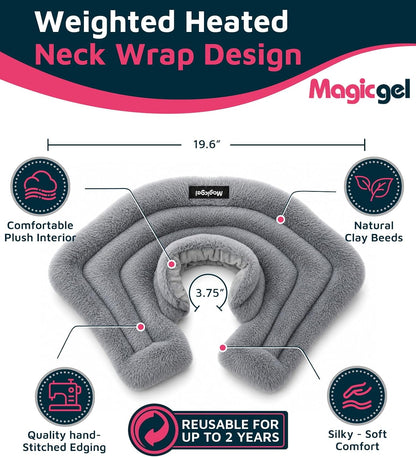 Magic Gel Neck Shoulder Heating Pad Microwavable for Pain Relief and Relaxation, Weighted Heated Neck Wrap Warmer with Moist Heat, Reusable Hot Compress, Soft Plush Microwave Heating Pad