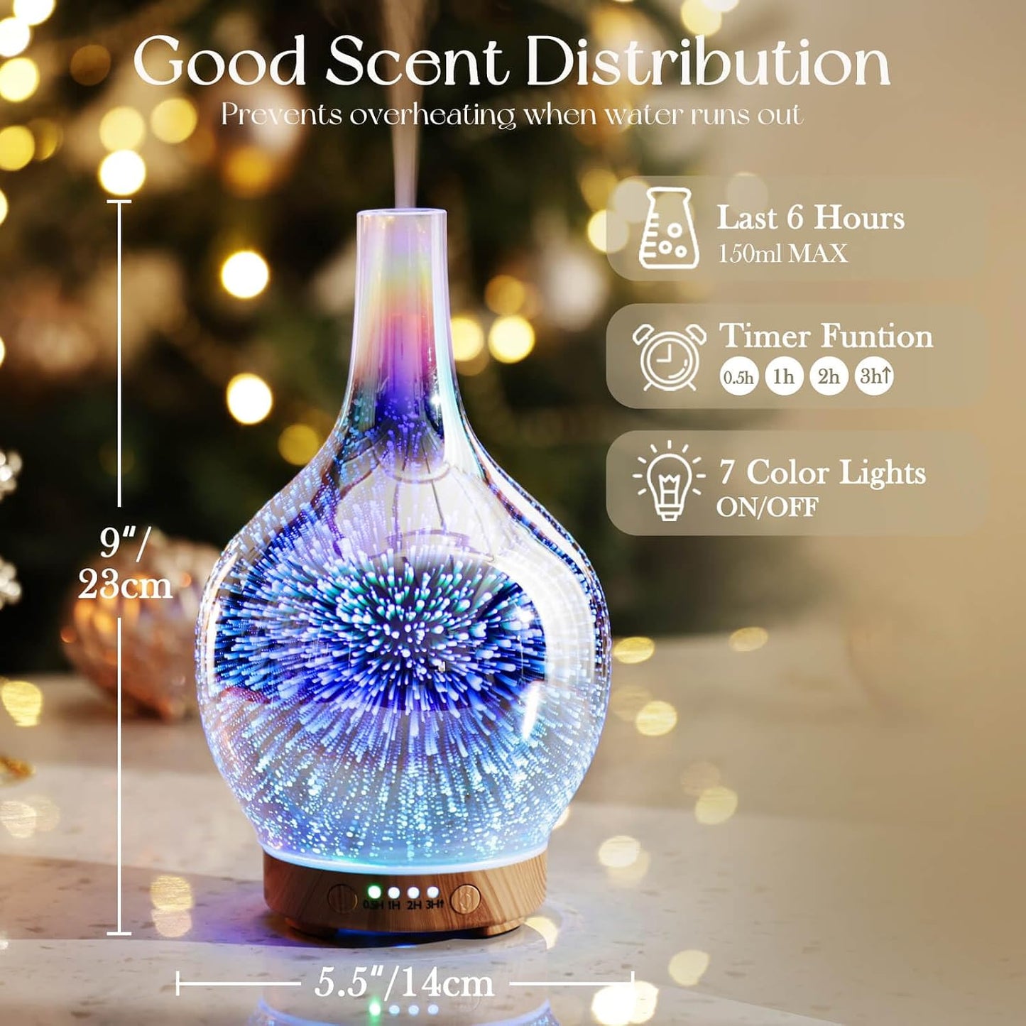 Porseme 150ml Essential Oil Diffuser Glass Color Changing Aroma Air Diffusers Aromatherapy Ultrasonic Cool Mist Humidifier 6 Running Hours Waterless Auto-Off for Sleeping, Yoga, Office, Spa (Ink)