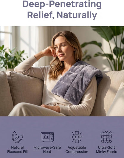 Multi-Functional Flax Seed Hot & Cold Therapy Wrap | 9-Grid Quilted Design · High-Elastic Strap | Microwave Heatable, No Power Needed | for Shoulder, Waist & Thigh | Gray