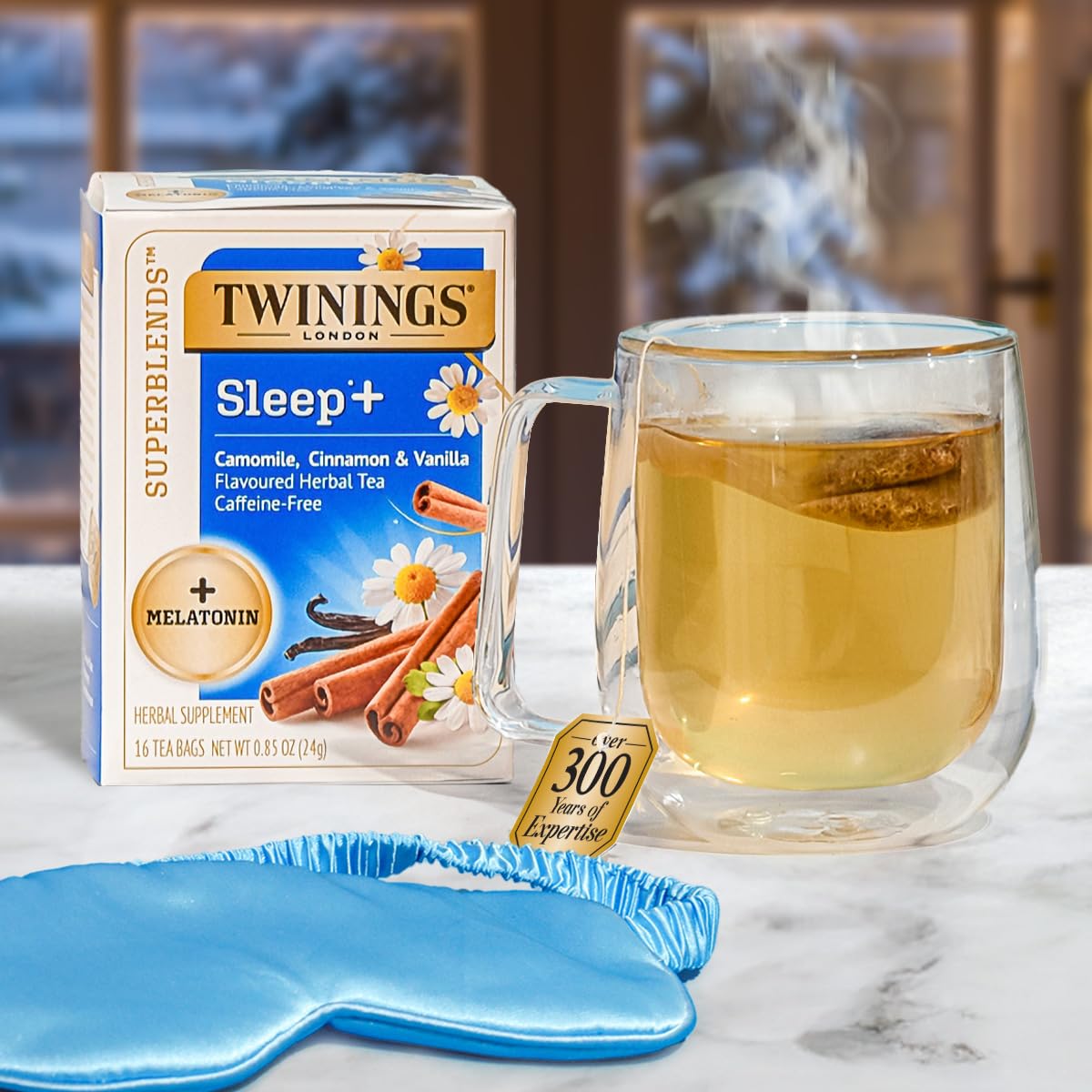 Twinings Superblends Adaptogens Calm with Ashwagandha Fig & Vanilla Flavoured Herbal Tea Caffeine-Free, 18 Tea Bags (Pack of 1), Enjoy Hot or Iced
