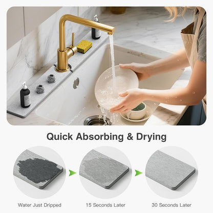 Premium Stone Faucet Mat for Kitchen Sink, 30" x 4" White | Quick Drying & Water Absorbent, Sink Splash Guard Tray for Prevents Moisture Buildup