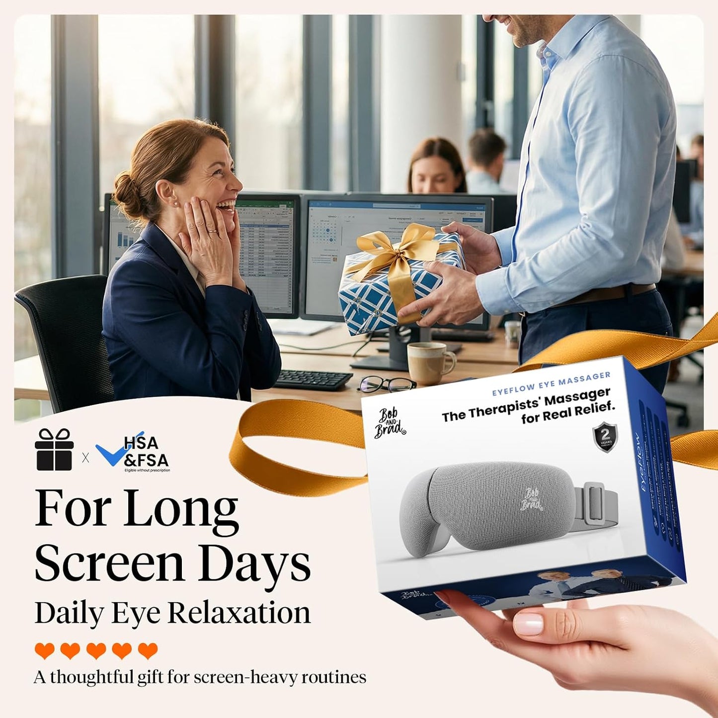 BOB AND BRAD EYEFLOW Eye Massager with Heat & Cooling,FSA Eligible & HSA - Semiconductor Cold Compress Eye Mask for Migraines & Dry Eyes, Heated Temple Massager, Fathers Day Dad Gifts for Men