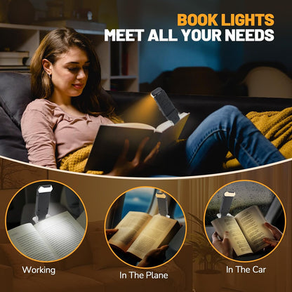 Book Reading Light Rechargeable Clip on Book Lamp with 3 Color Temperatures | 5-Level Dimmable Brightness, 3 Color Temperatures, 360° Rotatable USB Eye Caring