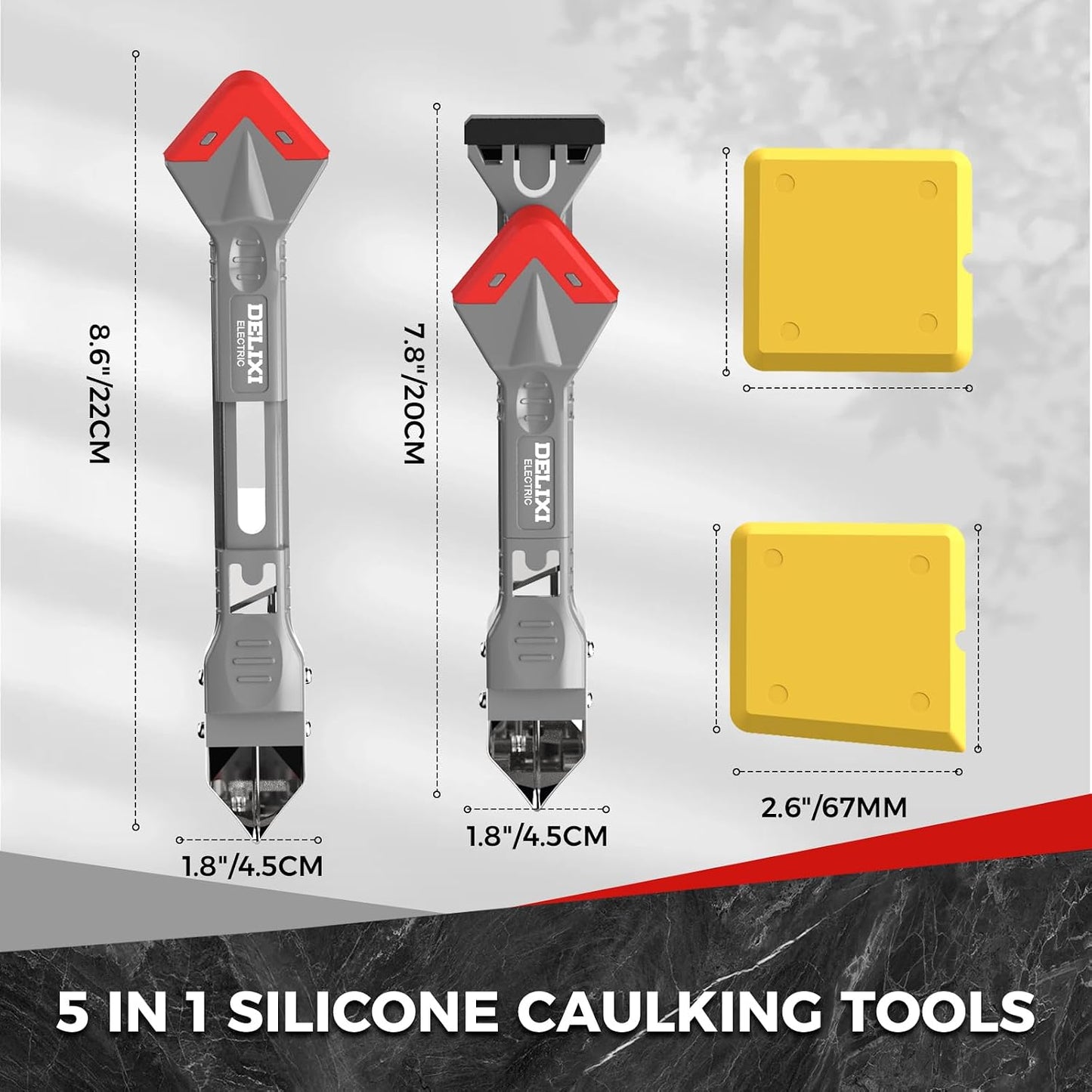 7 in 1 Caulking Tool with 5 Silicone Pads and 10pcs Caulking Tool Kit, Caulk Remover Tool with Replacement Blades and Unclogging Needle, Caulking Removal Tool for Kitchen Bathroom and Window