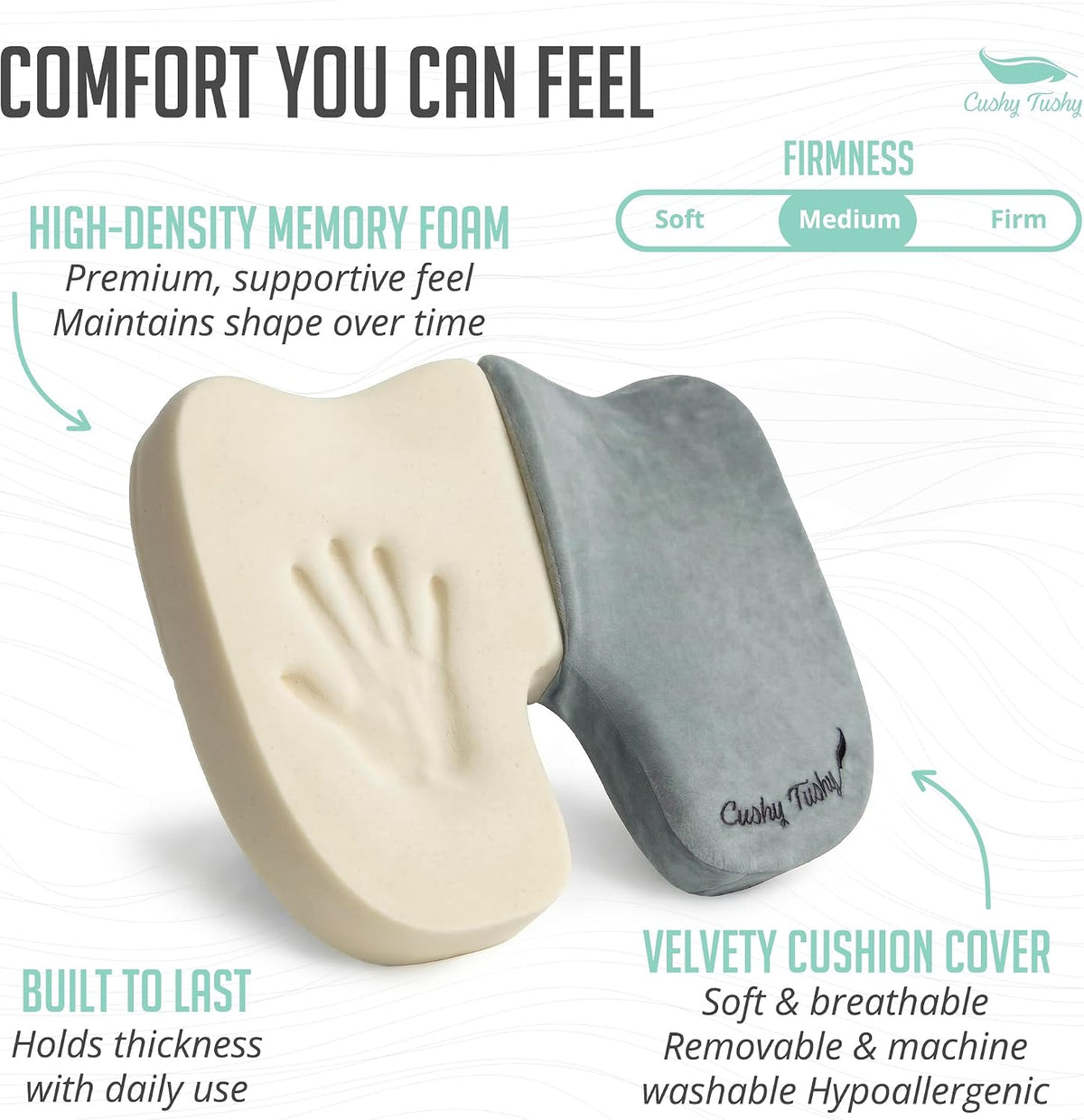 Cushy Tushy Premium Foldable Travel Seat Cushion - for Relief of Lower Back, Sciatic, Butt and Tailbone Pain - for Home & Office Use, Perfect for Travel or Driving - Coccyx Seat Cushion
