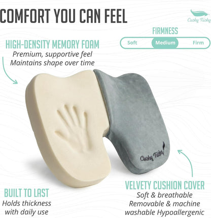 Cushy Tushy Premium Foldable Travel Seat Cushion - for Relief of Lower Back, Sciatic, Butt and Tailbone Pain - for Home & Office Use, Perfect for Travel or Driving - Coccyx Seat Cushion