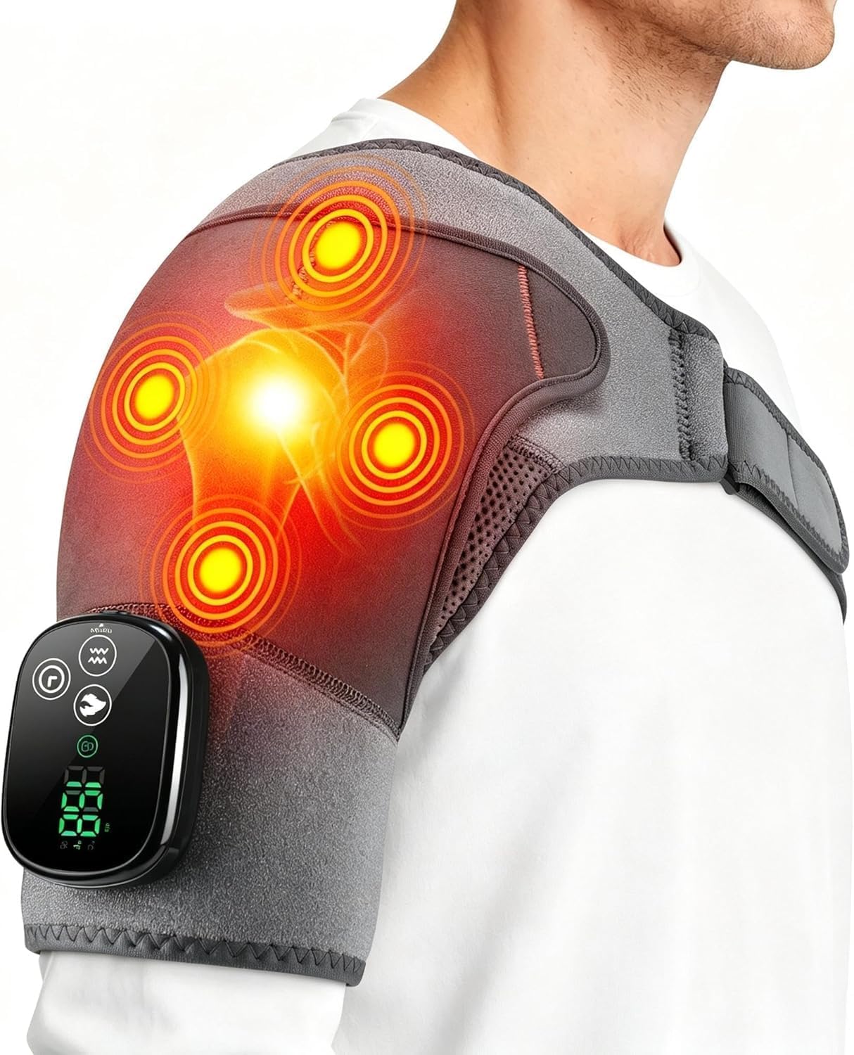 Cordless Shoulder Heating Pad with Massage for Pain Relief Deep Tissue | Enlarged Shoulder Massager, 5 Temperature and 3 Timer Settings, 5 Massage Modes Heated Shoulder Wrap for Women and men