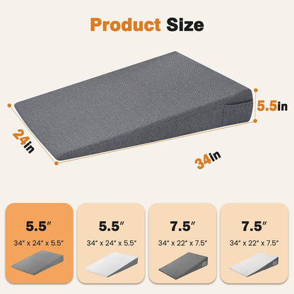 Vekkia 34" Extra-Long Wedge Pillow,7.5" Bed Wedge Pillow for Sleeping,White | Pillow Wedge Back Support for After Surgery, Idea for Acid Reflux,Snoring Relief,Removable Washable Cover&Double Side Pockets
