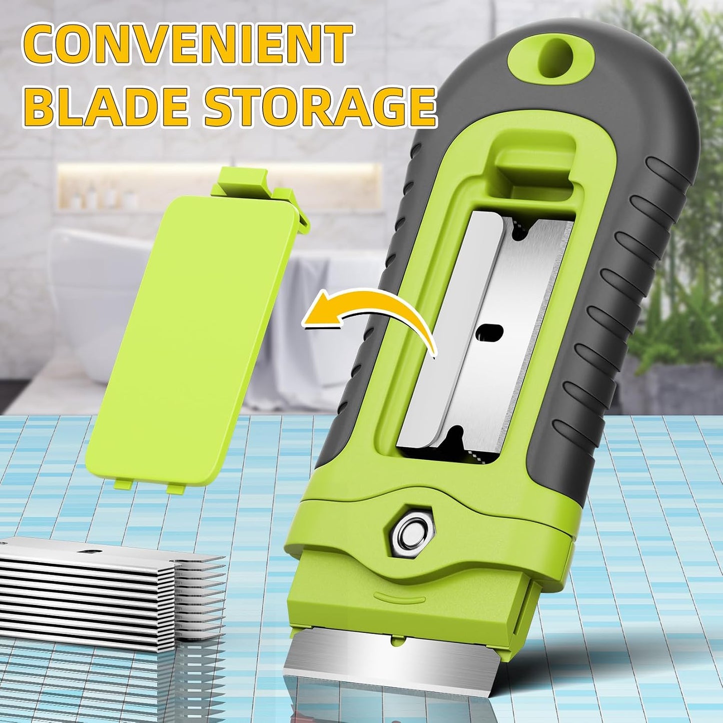 DIYSELF 1 Pack Razor Blade Scraper with 15 Extra Blades, Scraper Tool for Cleaning Window, Paint, Cooktop, Oven, Glass Stove Top Scraper, Razor Scraper with Buit-In Blade Storage | Razor Scraper for Cleaning Window, Paint, Cooktop, Oven, Glass Stove Top