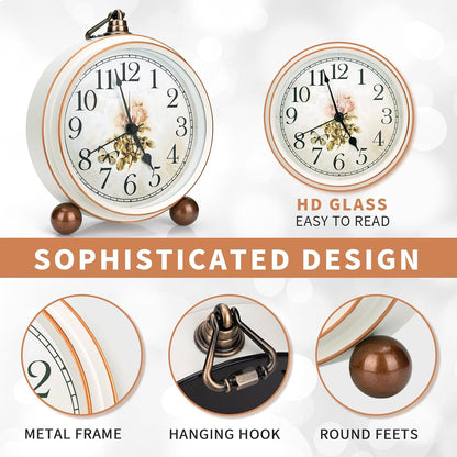 Maxspace 5.2in Analog Clock, Retro Silent Desk Clock Non-Ticking & Battery Operated with Quartz Movement,Clock Decor for Bedroom Living Room