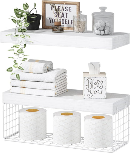 QEEIG Bathroom Shelves Over Toilet - Wall Mounted Floating Shelves Toilet Paper Storage Small Farmhouse Decor Shelf 16 inch Set of 3, Rustic Brown (019-BN3)