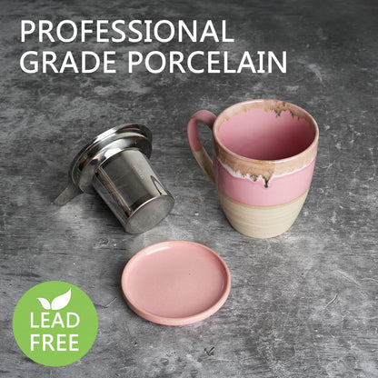 Bosmarlin Ceramic Tea Cup with Infuser and Lid, 16 Oz, Dishwasher and Microwave Safe, 5 Colors to Choose, Reactive Glaze, Steeping Tea Mug with Strainer (Green)