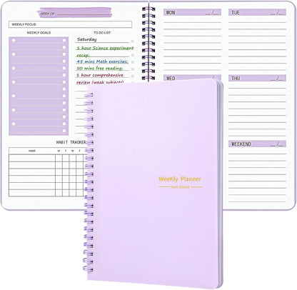 Undated Weekly Planner, A5 Personal Goals Journal Non Dated Weekly Planner to Do List Notebook with Goal Habit Tracker Organizer, Cute Undated Week Planners with Spiral Binding for Kids School Work