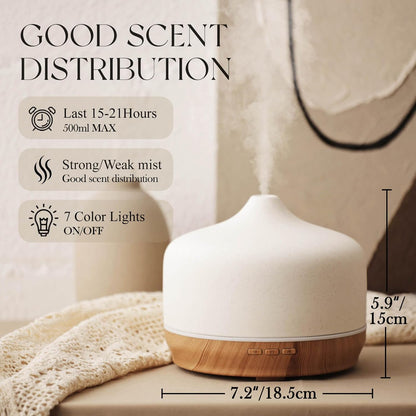Porseme 500ml Glass Essential Oil Diffuser Aromatherapy Ultrasonic Cool Mist Humidifier 15-21 Running Hours Waterless Auto-Off Air Diffusers for Sleeping Yoga Working Spa(Light Blue)