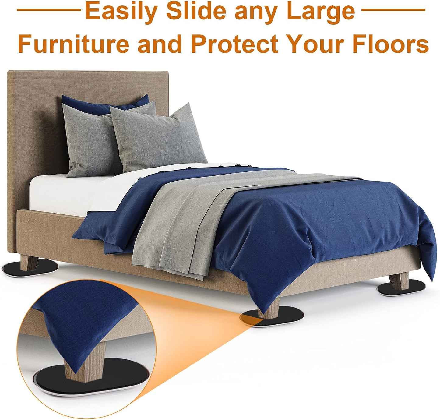 4PCS Large Furniture Sliders for Carpet and Hardwood Floors,9 1/2" x 5 3/4" | Reusable Furniture Moving Pad,Premium Furniture Movers Sliders, Oval Heavy Duty Sliders, Move Easily Protect Your Floor,Beige