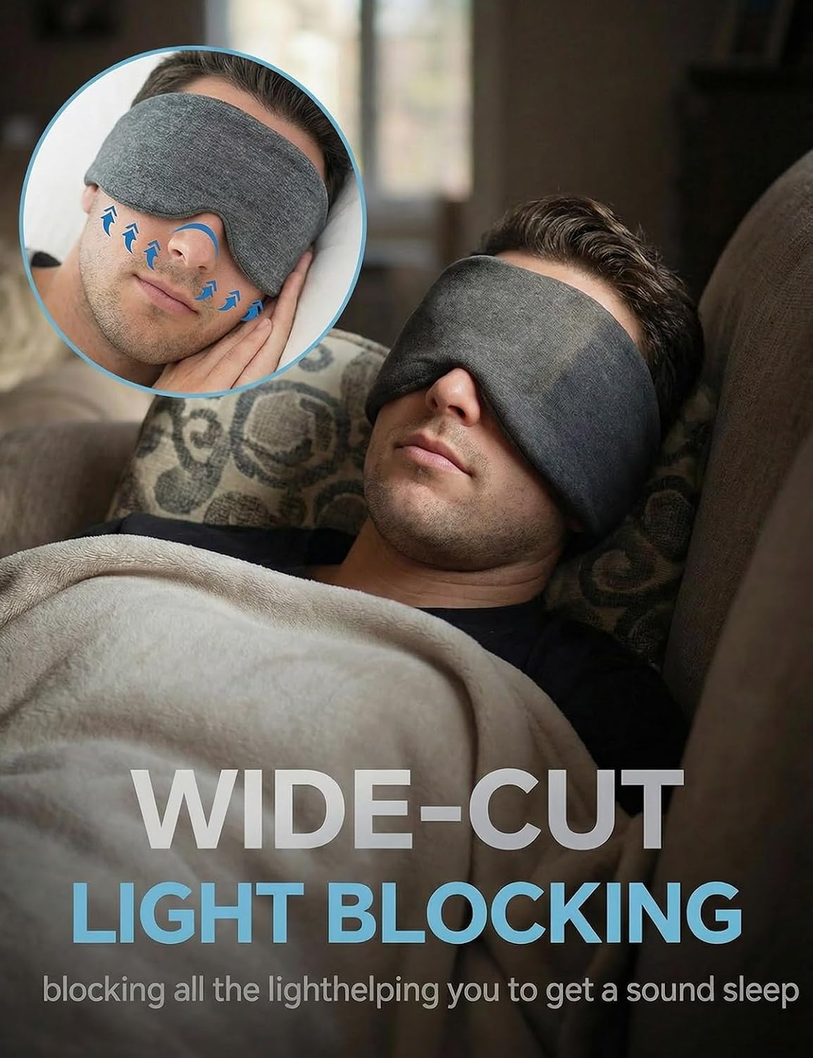 Sleep Mask for Women and Men, Soft Modal Blackout Eye Mask with Ear Coverage, Zero Pressure Blindfold for Side Sleepers, Adjustable Strap, Travel Essentials