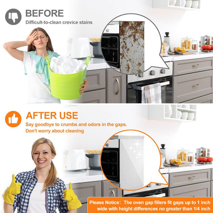 FLSEPAMB Silicone Stove Gap Covers, 2 Pack Heat Resistant Oven Gap Filler Seals Gaps with Anti-Slip Mirror Base, Stain Resistant Stove Counter Gap Cover Silicone Strips Between Stovetop and Counter