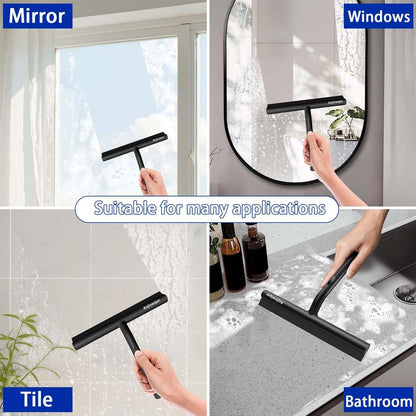Shower Squeegee for Glass Doors, 10 Inch Bathroom Squeegee for Shower Glass | Streak Free No Squeak, Anti-Rust, All Purpose Glass Squeegee with Hook, Tile Walls, Mirror, Window, Car, Water & Soap Removal