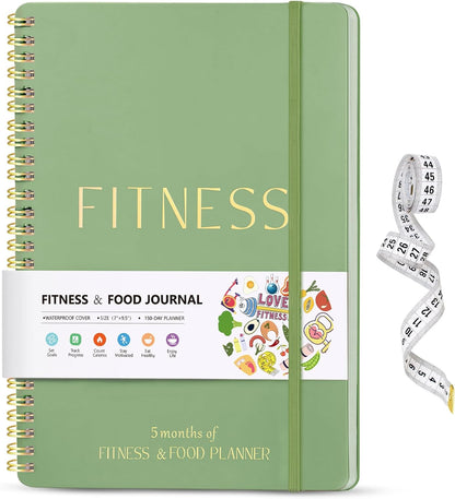 Fitness & Food Journal for Women, Undated 150-day Workout & Wellness Planner with Measuring Tape, Pink Weight Loss Journal for Setting Goals Tracking Exercise Training Diet Progress (9.5’’*7’’)