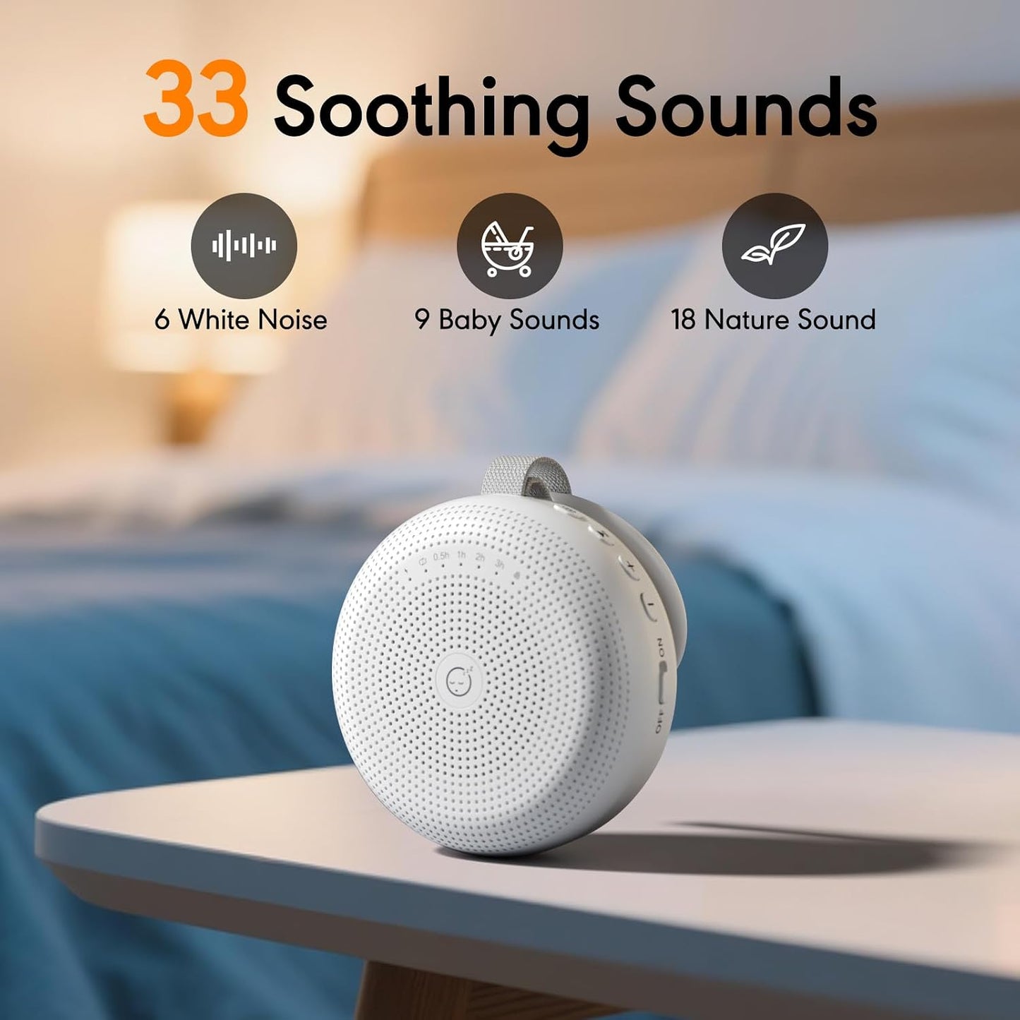 White Noise Machine for Baby Adult, Portable Sound Machine with 33 Soothing Sounds, Timer & Memory Function for Sleep, Travel, Nursery, Office and Home