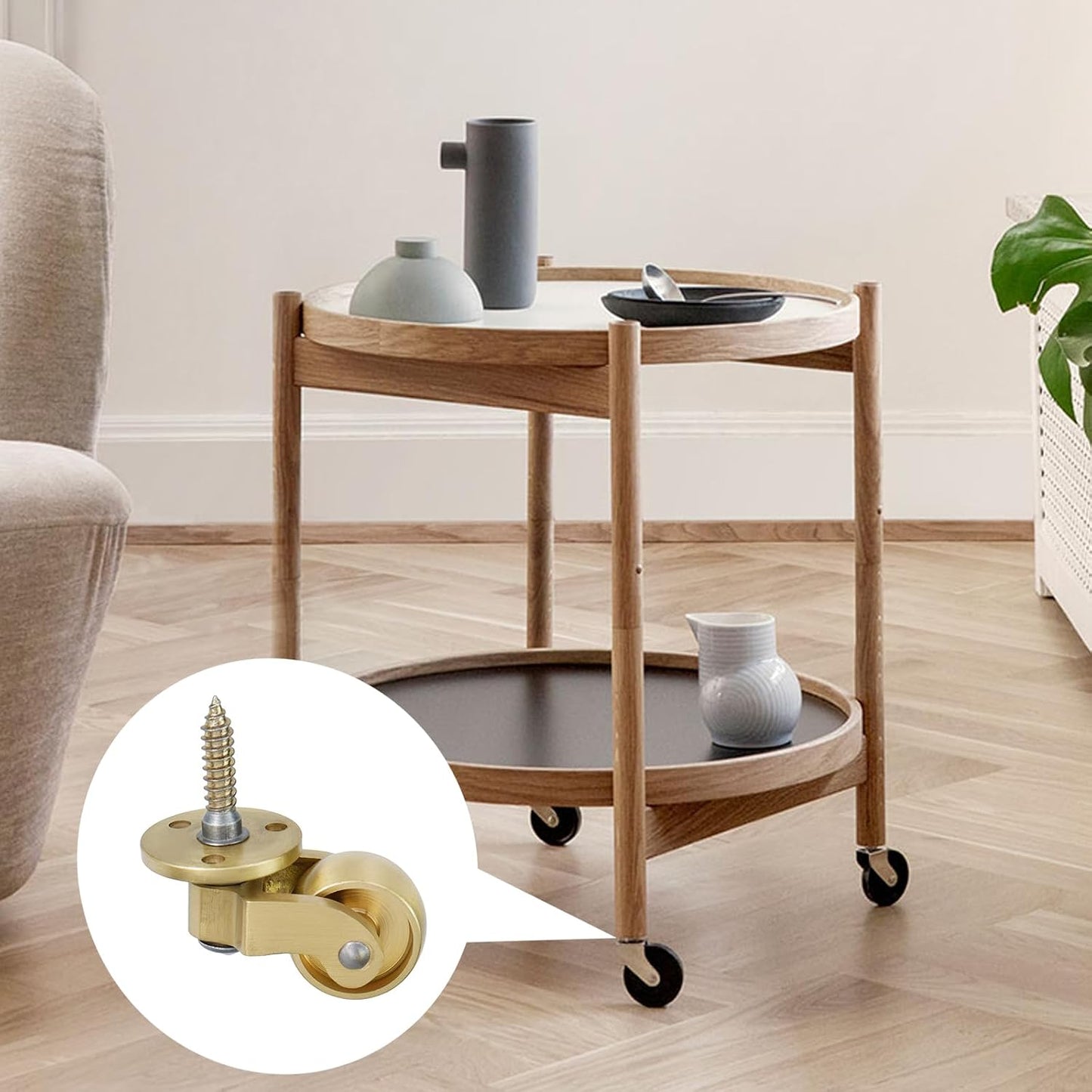 Semetall 4PCS Swivel Caster Wheels Square Cup Furniture Castors (Bronze) | 150kg Load Capacity, with Screws for Piano Feet, Sofa, Table, 1.02 Inch (26mm) Wheels