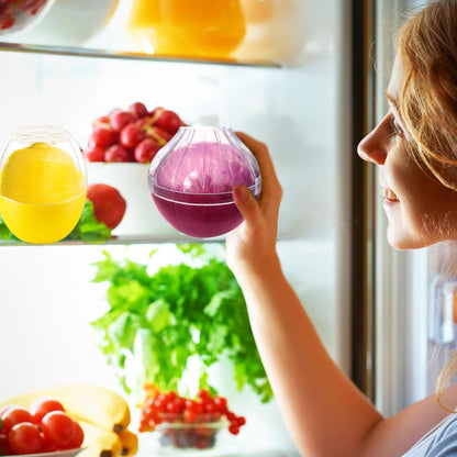 Onion Tomato Keeper for Refrigerator, Reusable, Dishwasher-safe | 2 Pack Food-shape Storage Saver Container for Leftover Vegetables, Clear Lid Easy Clean