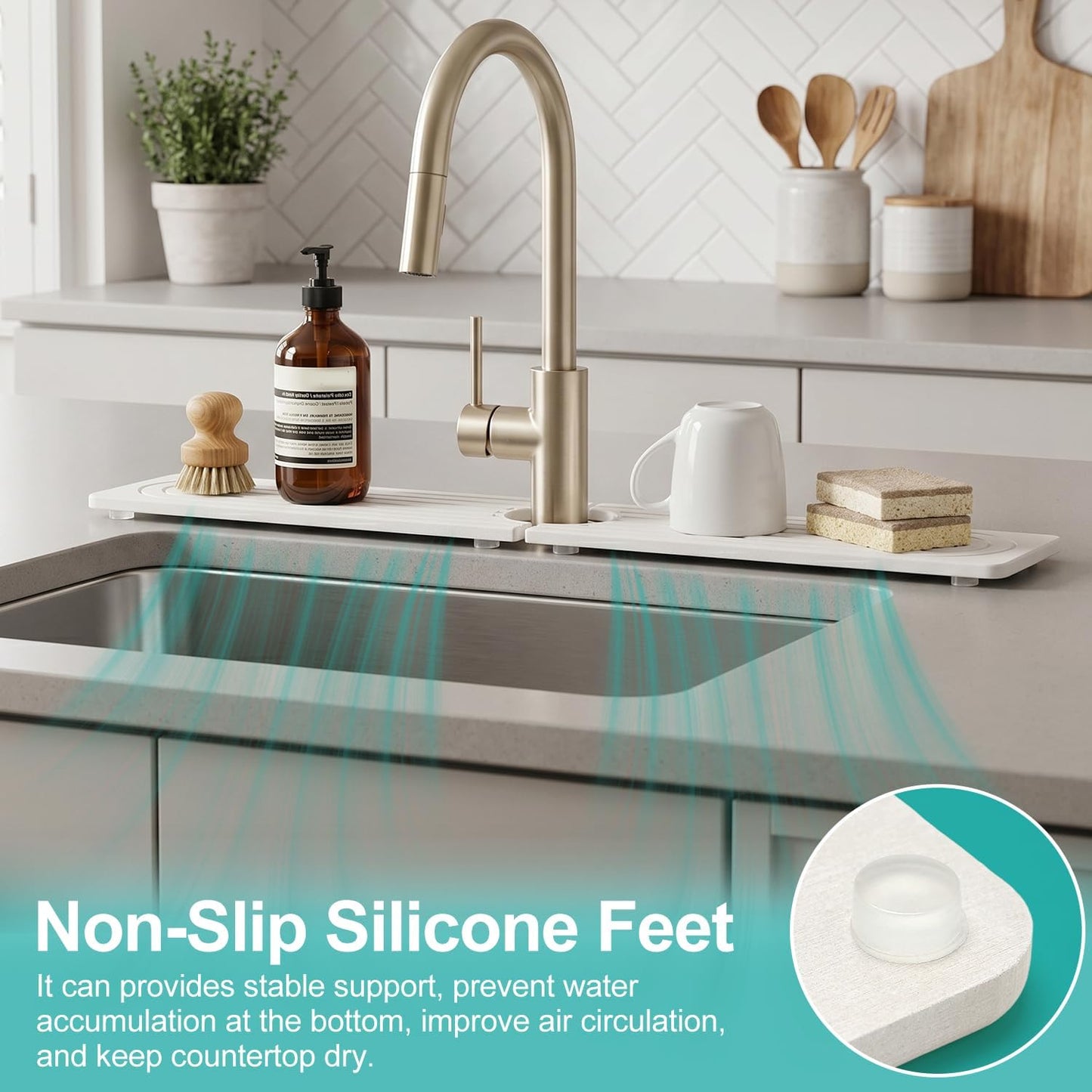 Fast Dry Stone Faucet Mat for Bathroom Sink Kitchen Counter Marble Trays | Small Diatomite Sink Splash Guard White Absorbent Tray Counter Quick Drying Stone Kitchen Diatomaceous Earth Around Faucet