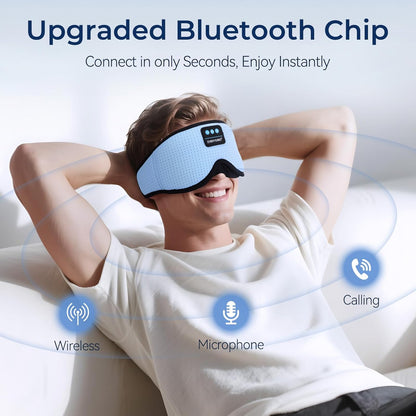 Sleep Eye Mask Bluetooth Headphones - 3D Contoured Zero Pressure Sleeping Masks 100% Blackout Eye Cover Breathable Sleeping Mask for Side Sleepers Wireless Earphone Ear Muff Headband Women Men Gift