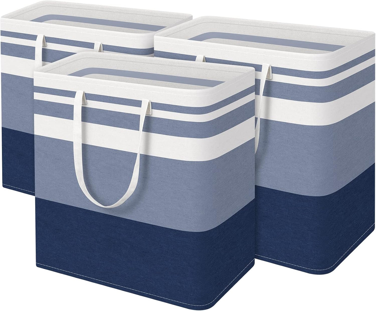 BlissTotes 3-Pack Laundry Basket, Collapsible Laundry Hamper, Grey, 75L | Laundry Clothes Hamper, Hampers for Bedroom, Freestanding Hamper with Handles, Clothes Laundry Basket