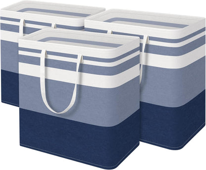BlissTotes 3-Pack Laundry Basket, Collapsible Laundry Hamper, Grey, 75L | Laundry Clothes Hamper, Hampers for Bedroom, Freestanding Hamper with Handles, Clothes Laundry Basket