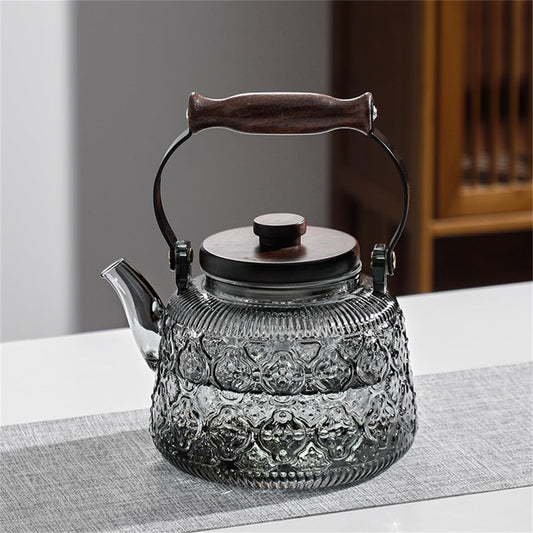 Stovetop Safe Glass Teapot with Malus Spectabilis Pattern Removable Infuser Fine Borosilicate Tea Pot perfect for Fruit Flowering Tea Canister Premium Quality Tea Kettle Gift(Transparent)