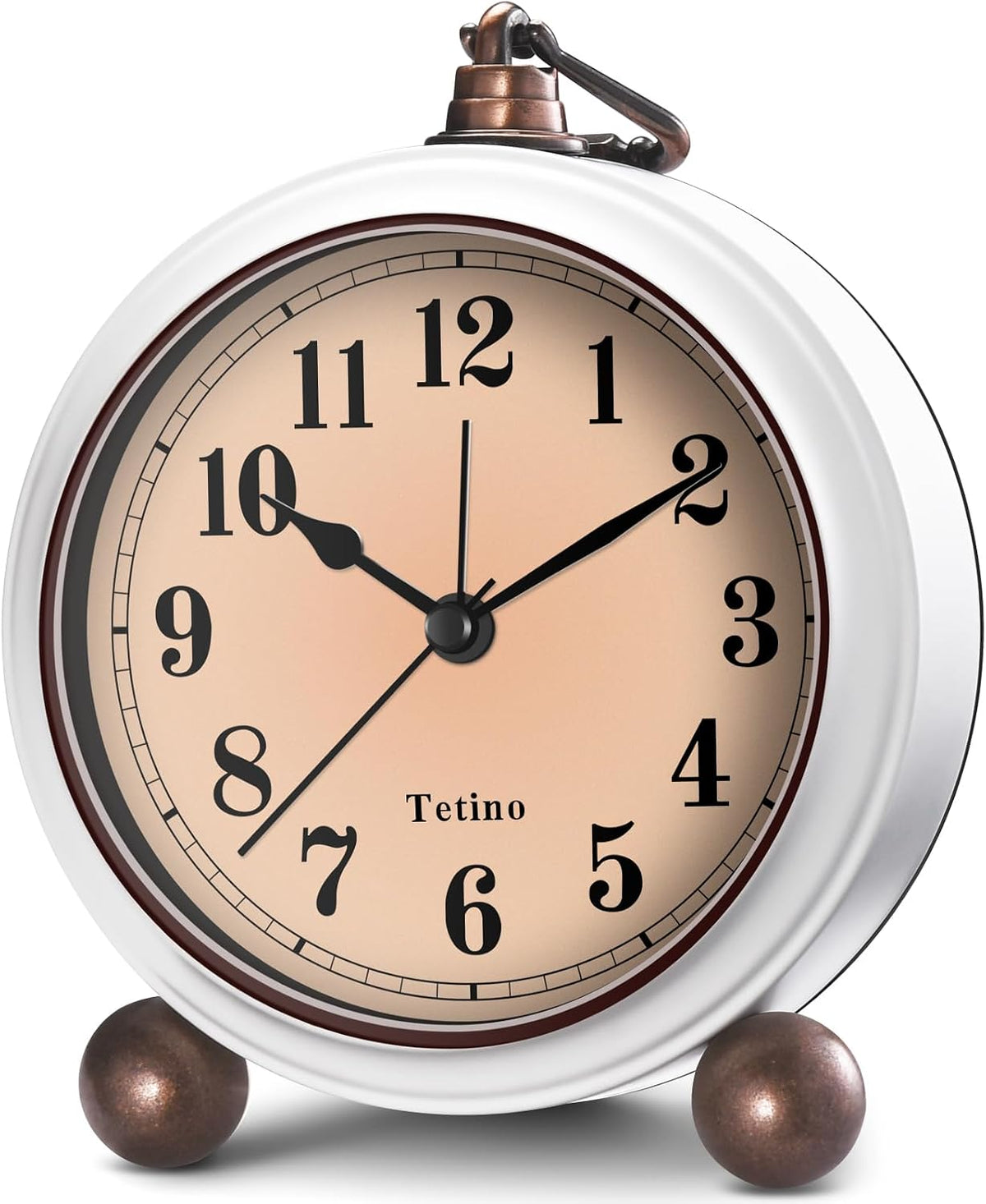 Tetino Analog Alarm Clock,Battery Powered Desk Clocks with Night Light,Silent Non Ticking,Retro Simply Design Alarm Clocks for Living Room, Bedroom, Bedside,Dormitory,Decor,Gift (White)
