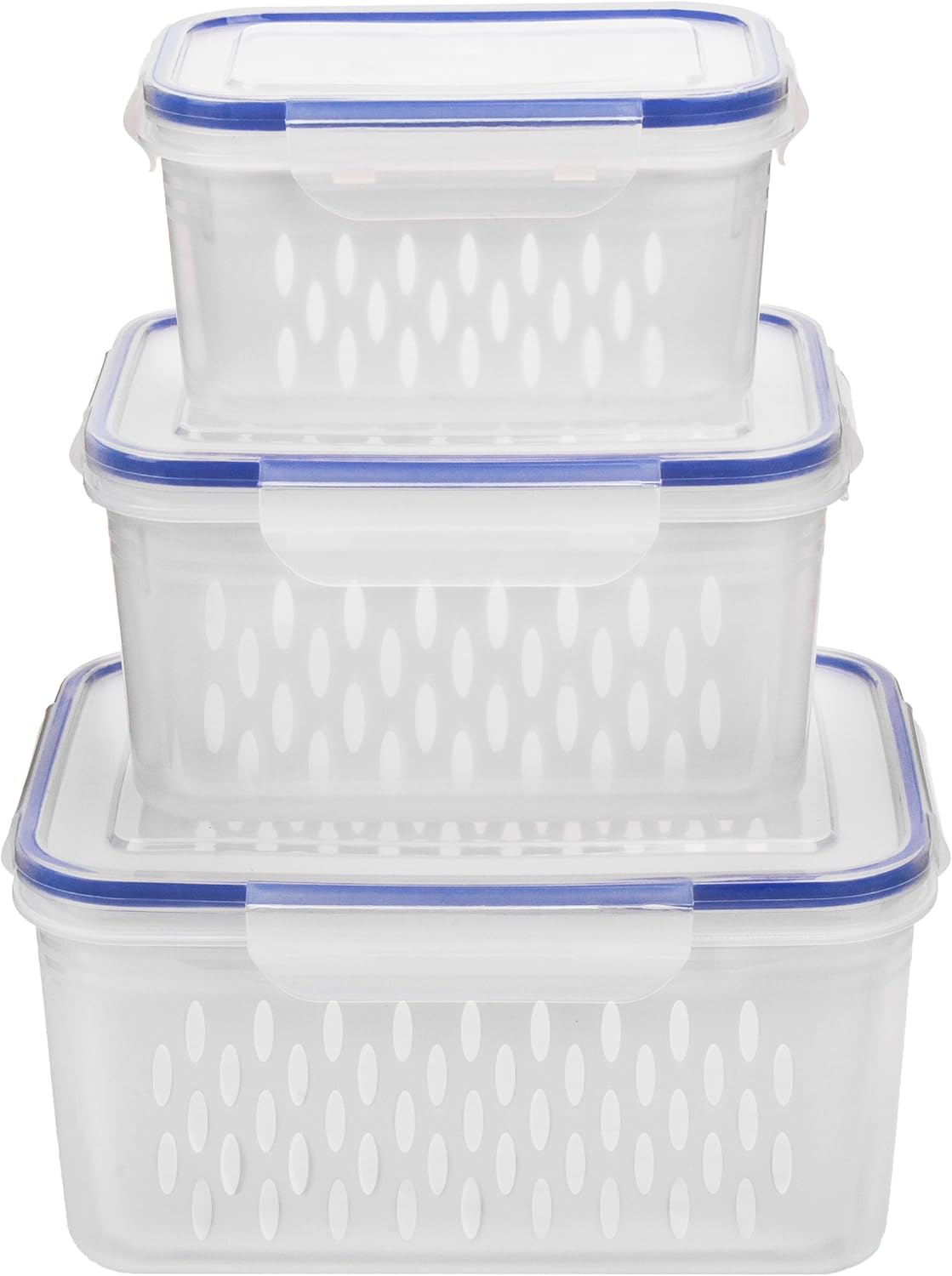 Fruit and Vegetable Storage Containers for Fridge, 6 Pcs/3 Sets Keep Fresh Produce Saver Containers Keeper, Food Storage Containers with Removable Colander (grey)