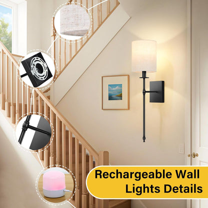 Battery Operated Wall Sconces Set of 2, Rechargeable Sconces with Remote