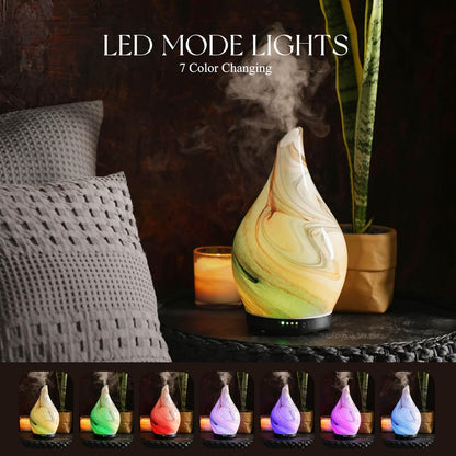 Porseme Essential Oil Diffuser 280ml Handmade Glass Diffuser 7H Runtime | Elegant Handmade Glass Aroma Diffuser with 7-color LEDs, Quiet Aromatherapy and Safe Auto Shut-off, Perfect for Gifts
